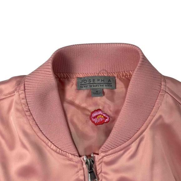 Joseph A Women's Retro Pink Floral Embroidered Long Sleeve Bomber Jacket Small - Picture 4 of 6